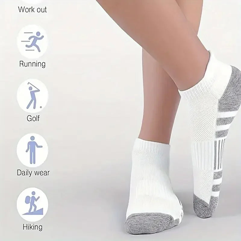 12Pairs Men Black White Grey Towel Bottom Sweat Absorbent Anti Odor Breathable Non Slip Ear Loop Short Socks For Running Sport