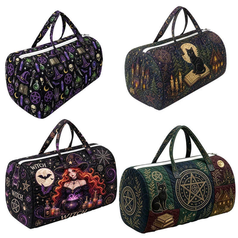 Dark Gothic Black Pentagram Witch Travel Totes Women Men Duffle Bags Outdoor Yoga Gym Storage Bags Halloween Travel Bag
