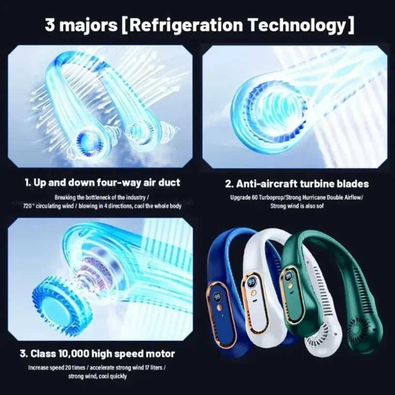 2026 New 5-Speed Neck Fan Portable Fan with 720° Dual-Sided Cooling Wind Digital Display USB Rechargeable for Outdoor Gym Office