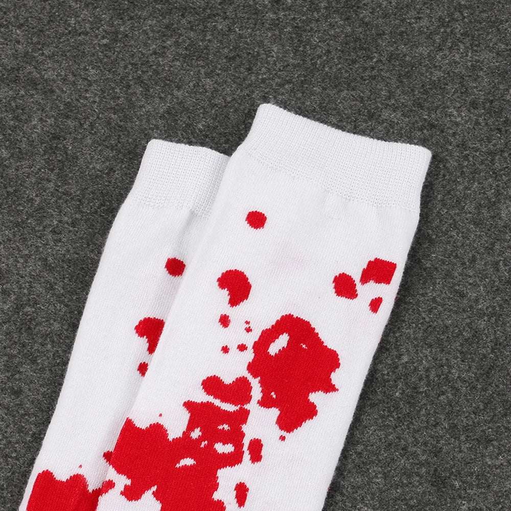 Good-looking Halloween Bleeding Socks Black Solid Color Cartoon Bat Sock Holiday Costume Party Skull Stockings Cool Girls' Style