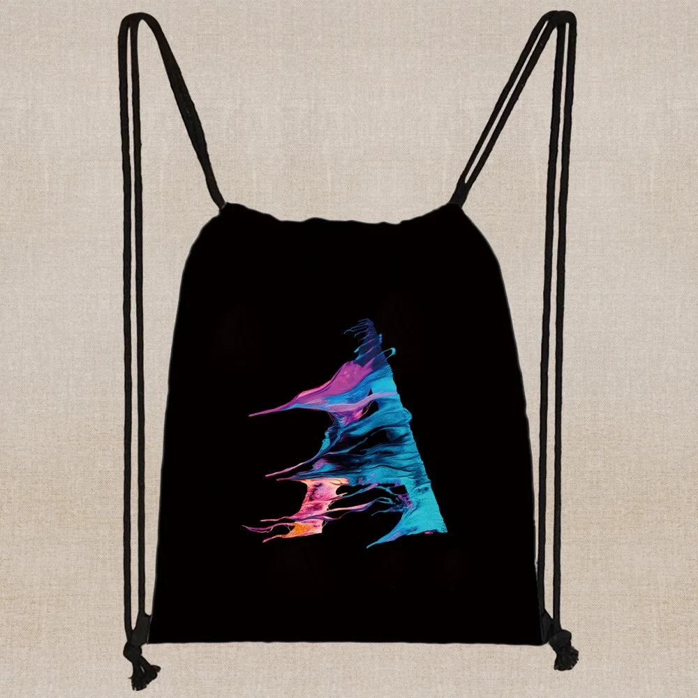 26 Initials Print Drawstring Bag Backpack Men and Women Beach Sports Travel Backpack Kid Gift Supplies Bag Portable Sundries Bag