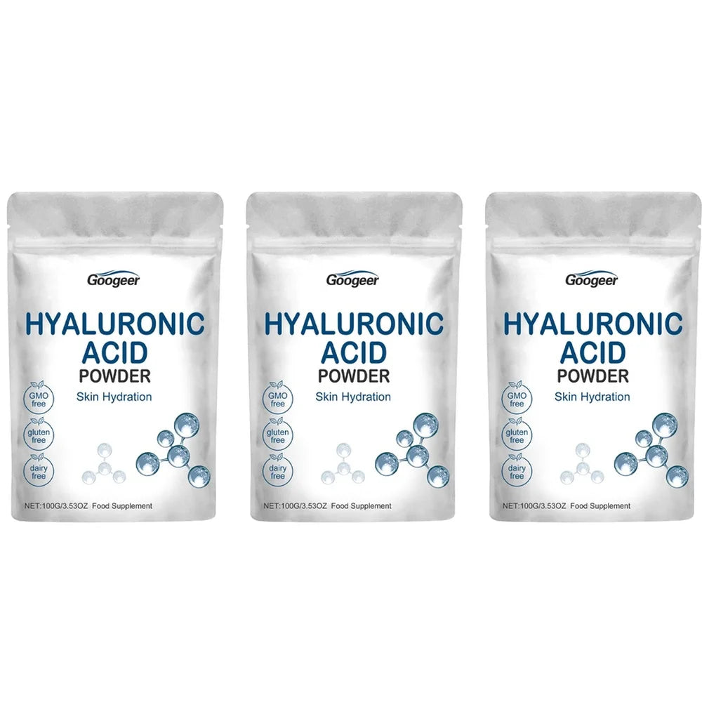 Googeer Hyaluronic Acid Powder for Skin Hydration and Deep Moisturizing, GMO Free Gluten Free Daily Beauty Wellness Support 100g