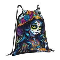 Custom Day of the Dead Retro Style Ideal Gift Halloween Drawstring Backpack Sports Gym Bag for Women Men  Training Sackpack