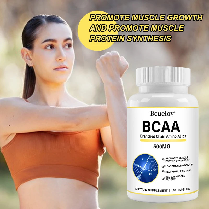 BCAA Supplement – Branched Chain Amino Acids Capsules – Help Muscle Repair and Energy Levels, Increase Muscle Mass, 500mg