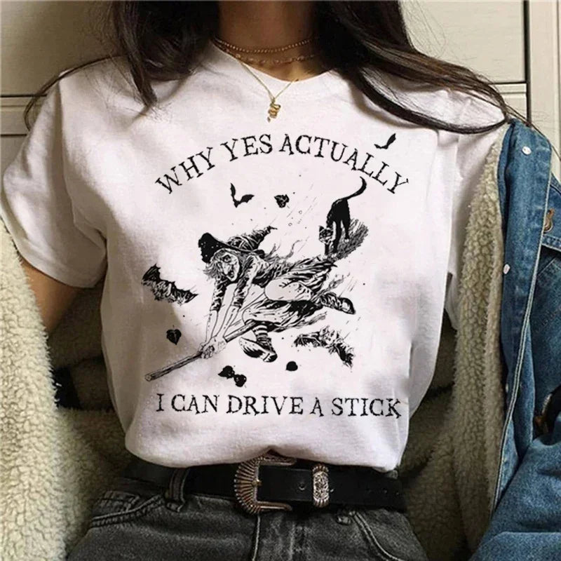 T-shirts Short Sleeve Harajuku Graphic Top Shirts Street Costume Women Cartoon Witch Magic Tshirt Halloween Print