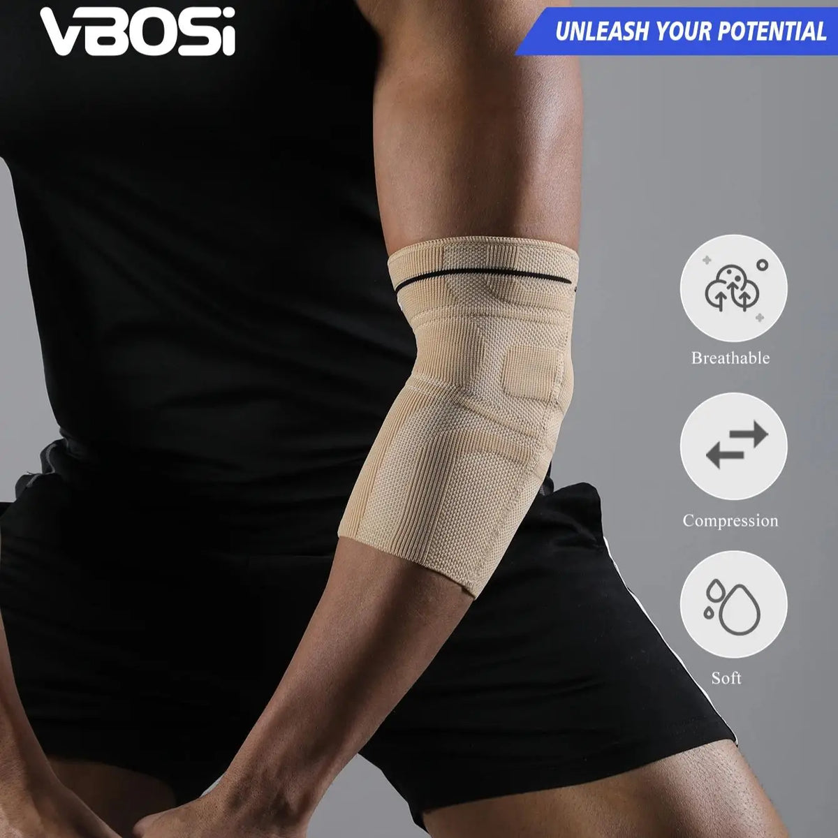 VBOSi 1 Piece Compression Elbow Sleeve – Breathable & Elastic Sports Support for Gym, Running & Daily Use for Men & Women