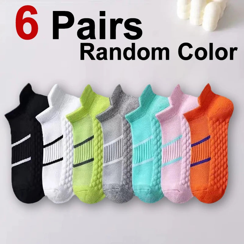 6/12 Pairs Women Striped Sports Ankle Socks Sweat Absorbing Breathable Soft Comfortable Arch Support Running Leisure Socks