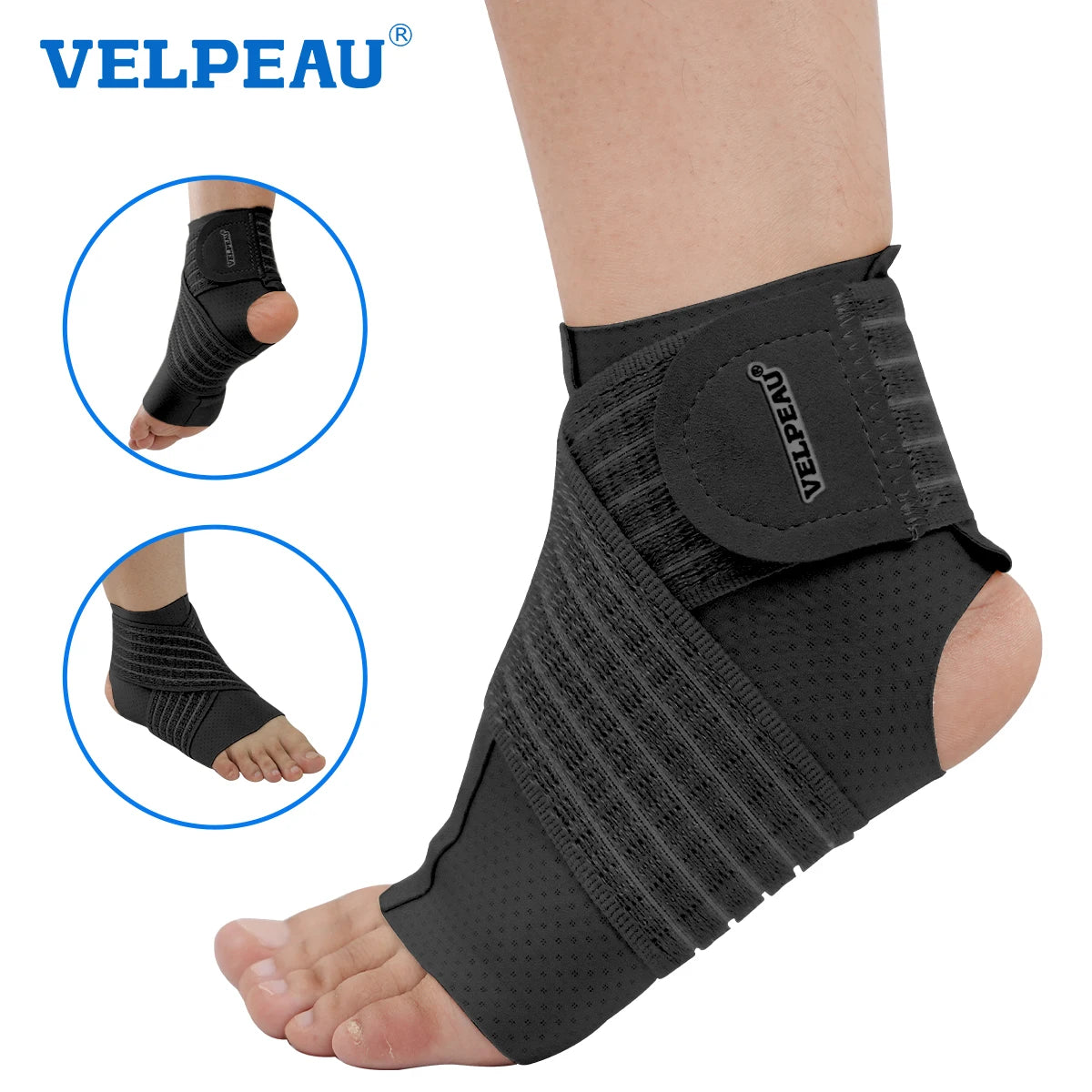 VELPEAU Ankle Support Brace, Ankle Compression Sleeve with Adjustable Strap for Sports Running Cycling and Plantar Fasciitis