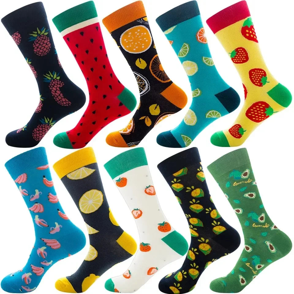 10 Pairs Lot Pack Men Women Couples Lover Socks New Arrival Rhombus Animal Christmas Cartoon Fruit Food Dot Cotton Happy Socks