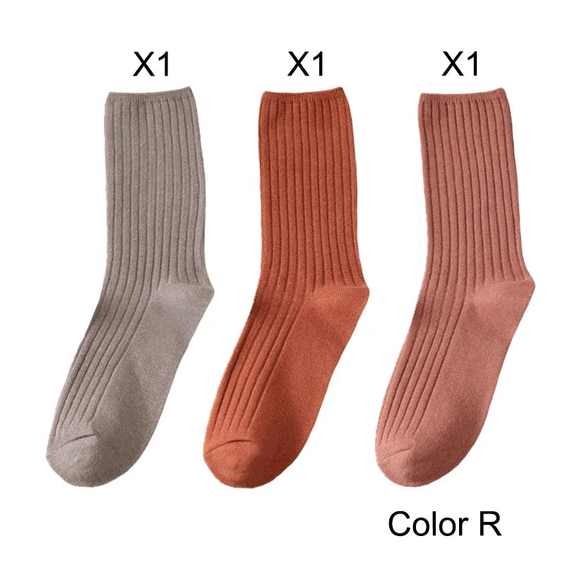 3 Pairs Lot Socks Sets Women Solid Color Elegant Retro Long Women Socks Breathable Japanese Style Casual Cotton Long Sock