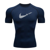 Men Compression Running T Shirt Fitness Print Tight Short Sleeve Tshirt Training Jogging Shirt Gym Sportswear Quick Dry Rashgard