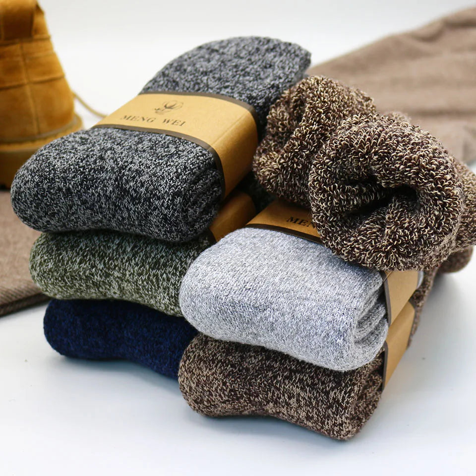 3/5 Pair Winter Men's Merino Wool Socks Super Thick Warm High Quality Harajuku Retro Snow Casual Antifreeze Cashmere Socks Men