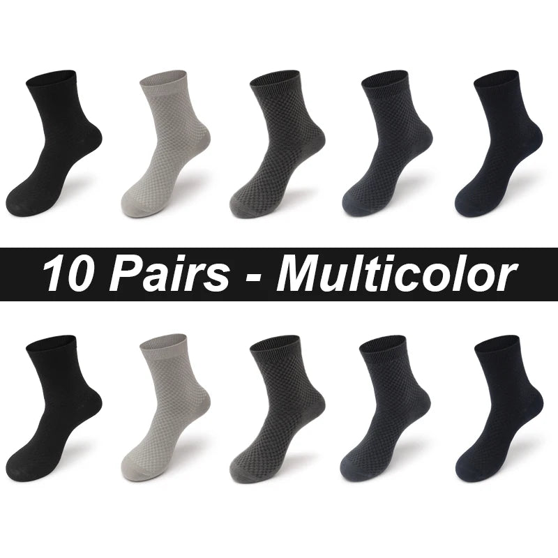 Bamboo Fiber Men's Socks 10Pairs Black Business Soft Breathable Long High Quality  Autumn for New Male Sock Plus Size 39-48