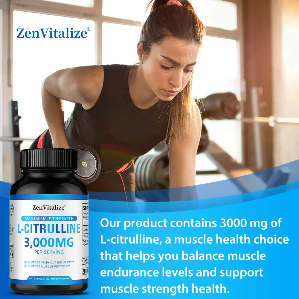 L Citrulline 3000mg Supplement Capsules for Men & Women - Muscle Recovery & Workout Endurance - Vegan, Non-GMO