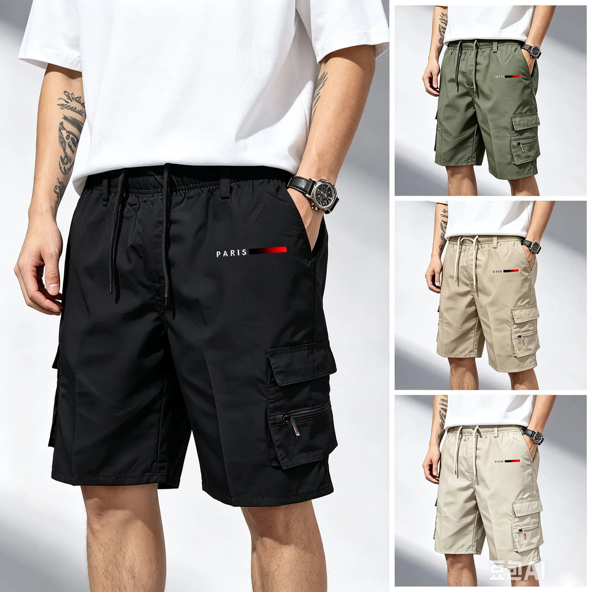 Mens Tactical Cargo Shorts Elastic Waist Outdoor Work Casual Jogging Loose Street Style Shorts