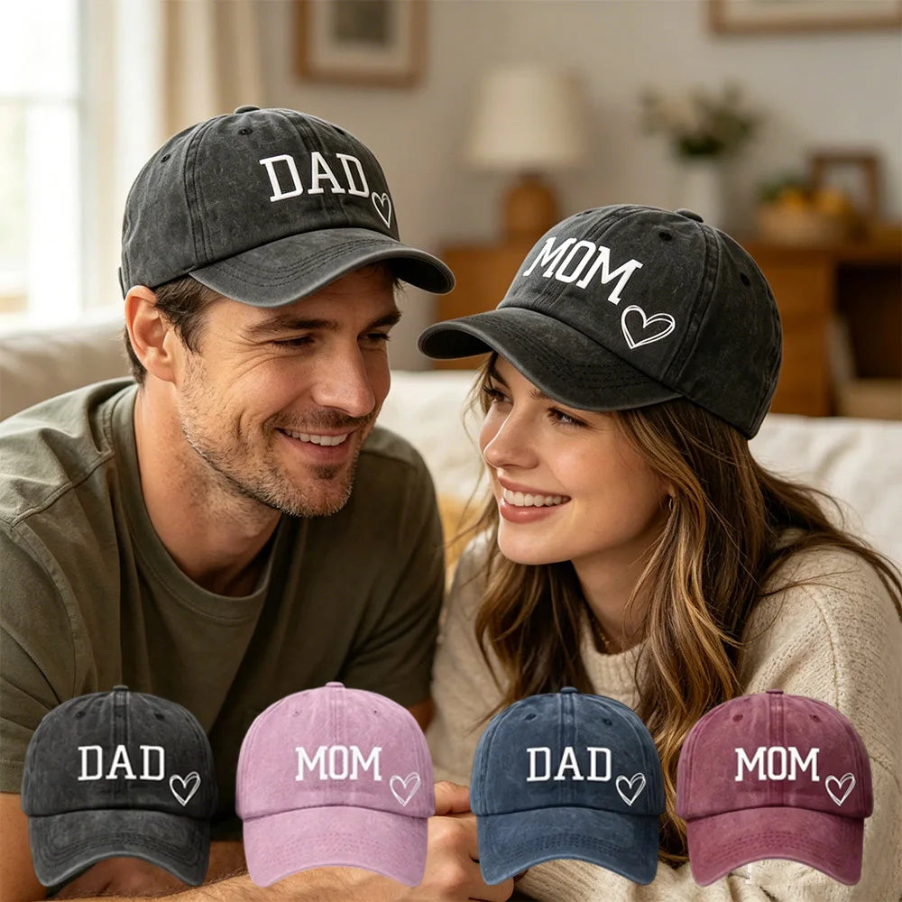DAD MOM Washed Cotton Baseball Caps Unisex Denim Sport Hat Family Couple Sun Hats Outdoor Soft Top Breathable Sunshade Caps