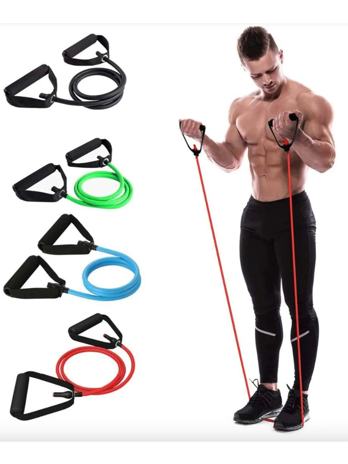 5 Levels Yoga Fitness Tensioner Resistance Band With Handles, Elastic TPE Straight Bar Yoga Pull Rope Fitness Exercise Tube Band