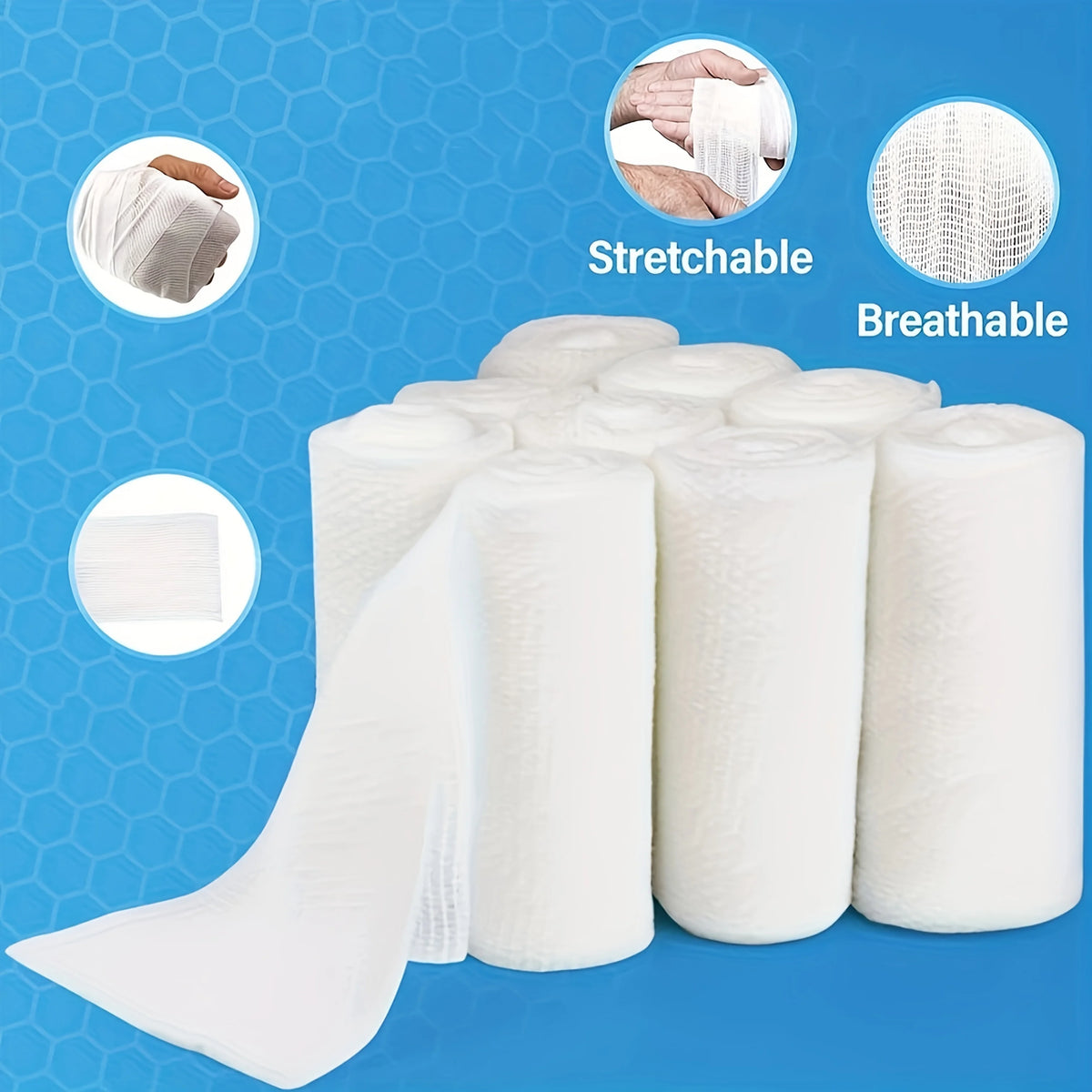 6 Rolls Elastic Gauze Bandages, Breathable and Retractable White Care Package, Used for Finger, Wrist, Leg Support Sports Care