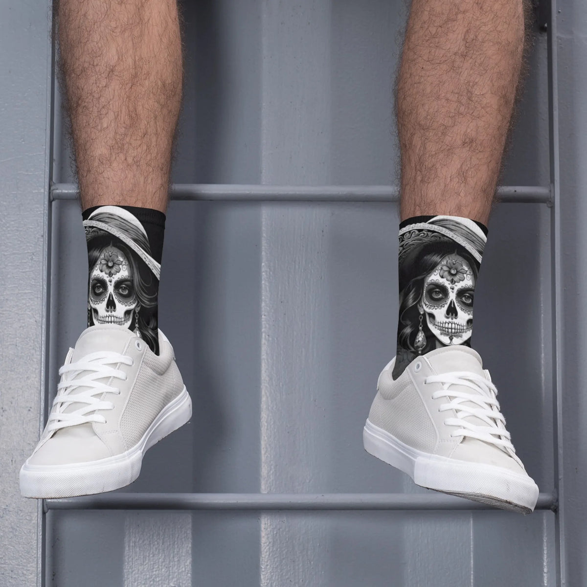 Sugar Skull Art Men's Socks Novelty Day of the Dead Theme Harajuku Retro Casual Comfortable Breathable Socks Crazy Party Gift