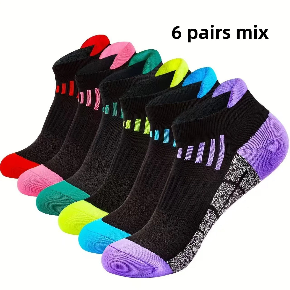 6 Pairs of Women's Spring and Summer Compression Sports Socks - Low Top, Cushioning, Breathable, Moisture Wicking, Arch Support, Ankle Socks, Suitable for Running, Cycling, Hiking and Outdoor Activities, 6 Pairs of Socks of R