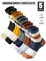 5 Pairs Men's Fashion Casual Striped Cotton Socks Anti-Odor Absorbent Mid-Calf Spring/Summer Regular Thickness Student Socks