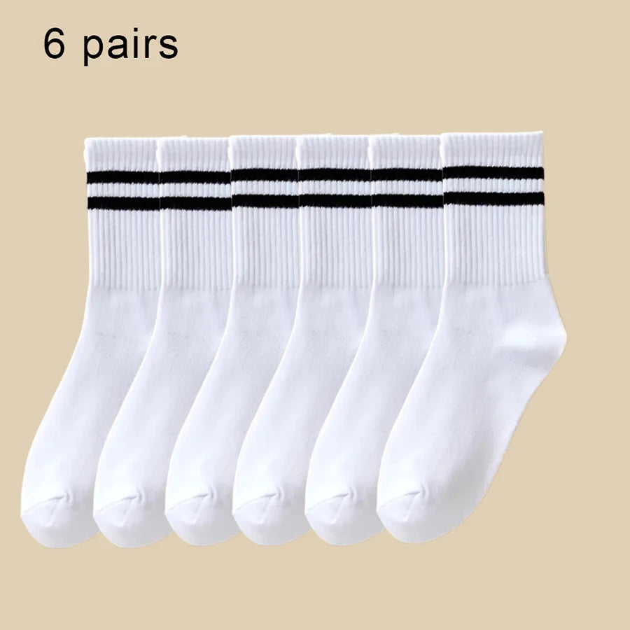 6/10/20 Pairs Neutral Striped Mid Tube Socks Sweat Absorbing Breathable Soft and Comfortable Couple Sports and Leisure Socks