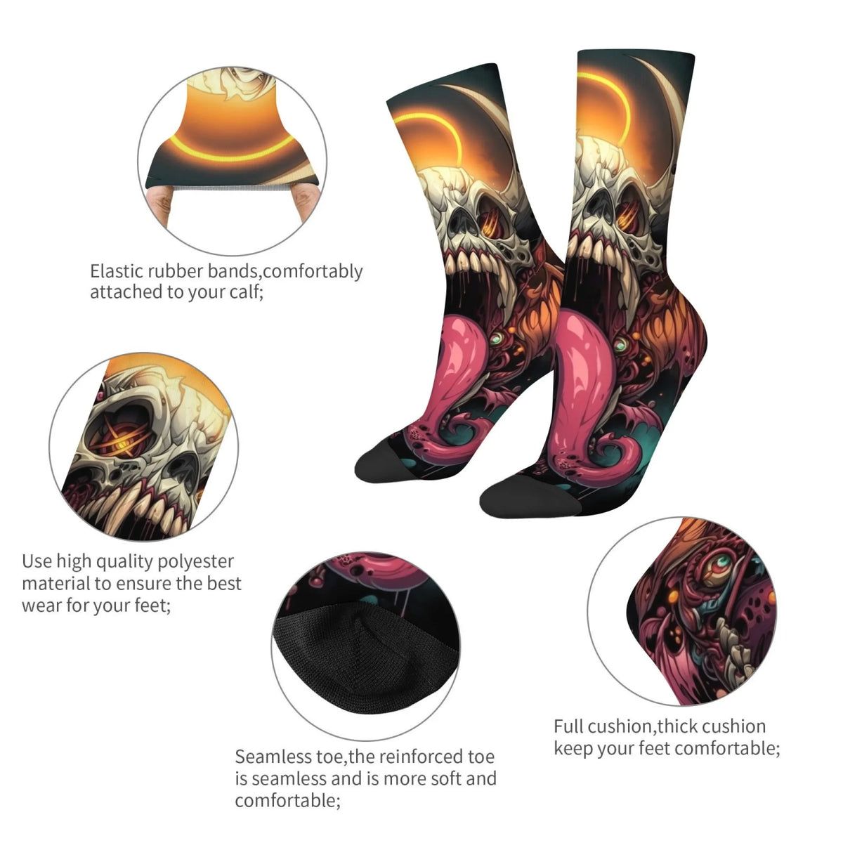 Devil Skull Print Socks Soft Comfortable Skin-friendly Men's Socks Outdoor Sports Fitness Basketball Retro Part Holiday Gifts