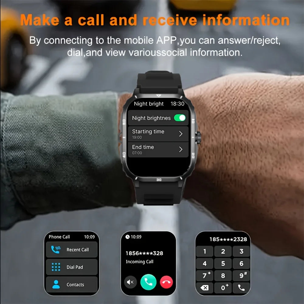 Outdoor Men'S Smart Watch 2.01 Inch Full Touch Screen Display, Wireless Call, Multiple Sports Modes , Weather Display ,Music Control, Suitable for Iphone & Android,Valentine's Day/Christmas/New Year/Birthday Watch Gifts