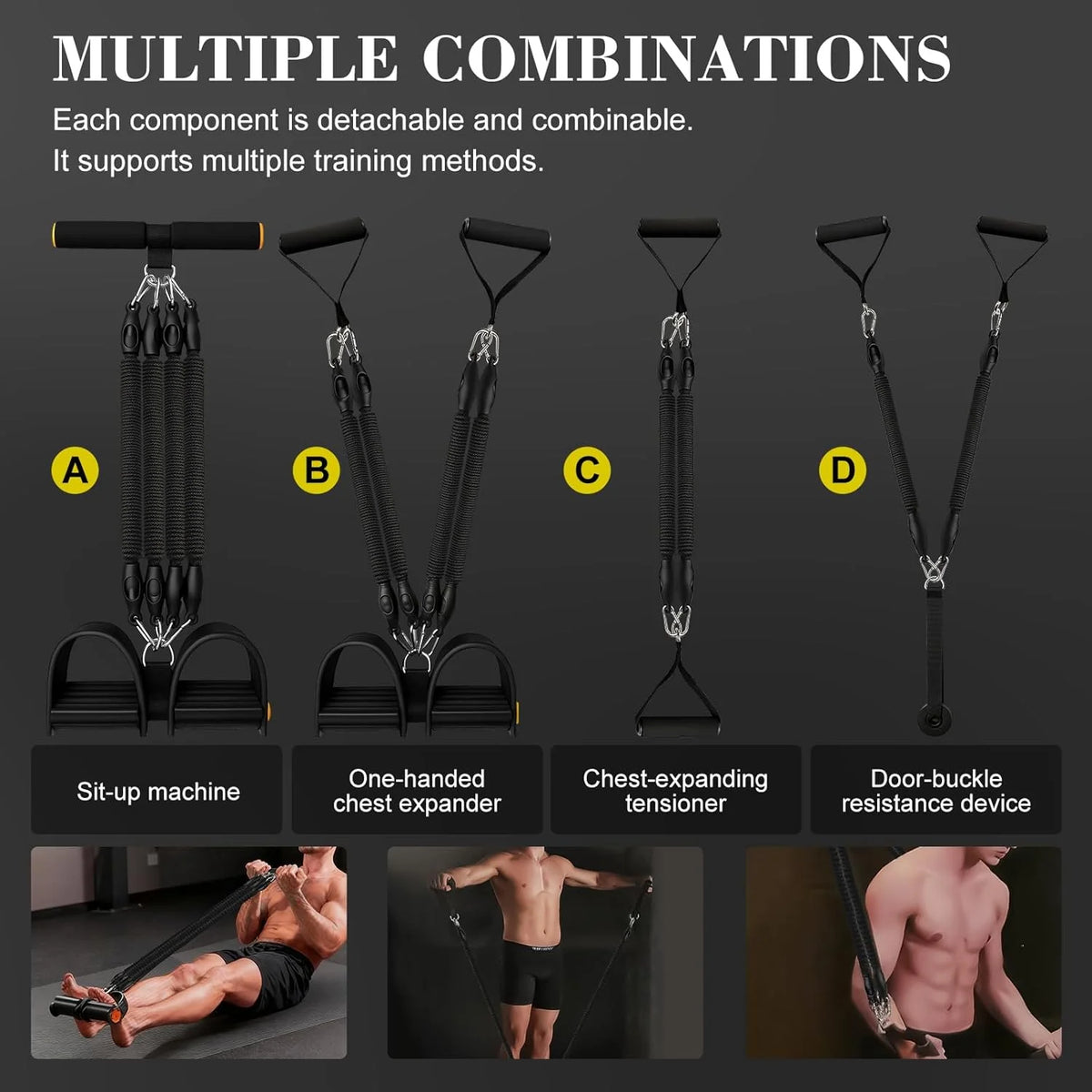 50-100LBS Pedal Tension Rope Men Abdominal Strengthen Elastic Band Tension Rope Expand Chest Strength Exercise Fitness Equipment