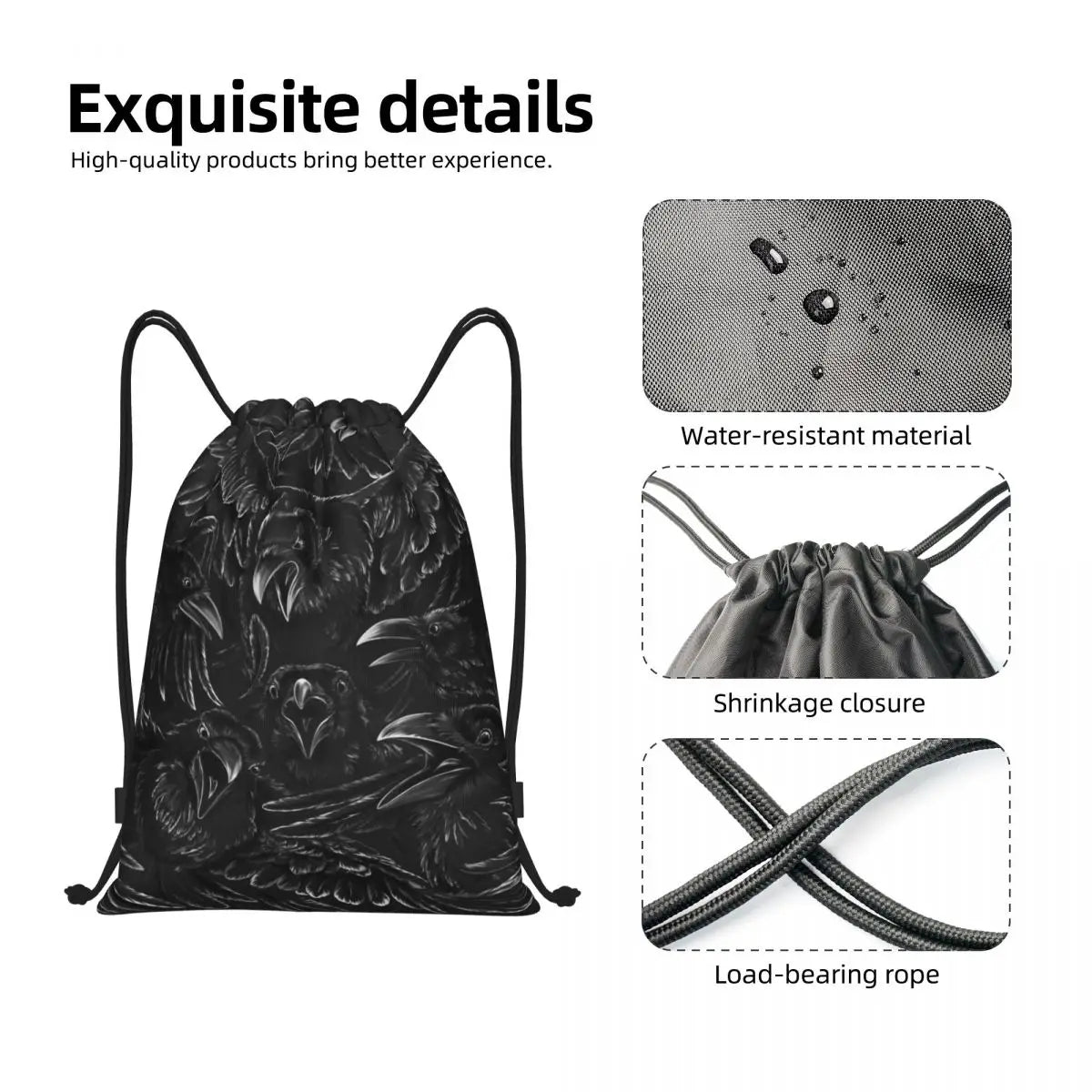 Custom Raven Rage Drawstring Backpack Sports Gym Bag for Women Men Halloween Witch Gothic Scary Crow Training Sackpack