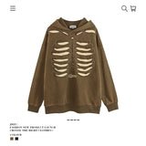 Autumn Winter Ripped Hole Skeleton Design Punk Hip Hop Hoodie Men Women High Street Vintage Oversize Hoodies