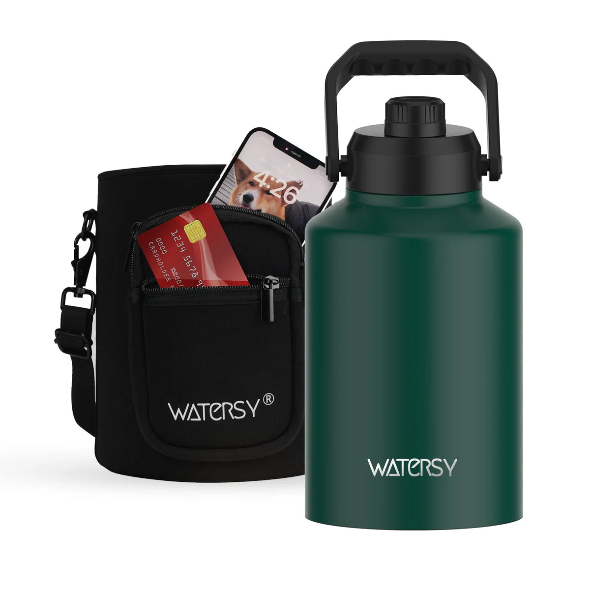 WATERSY 64/87/128oz Large Capacity Insulated Water Bottle Stainless Steel Thermal with Lift Hands Outdoor Camping Vacuum Flask