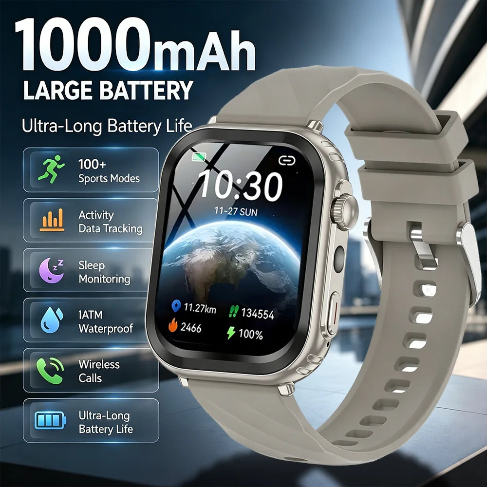 2026 New Military Grade 1000mAh Smart Watch Men 2.04