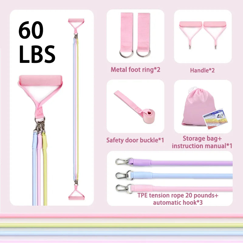 Multi Functional Tension Rope Fitness Stretcher for Household Abdominal Stretching Training, Tension Rope Pilates Stick Set