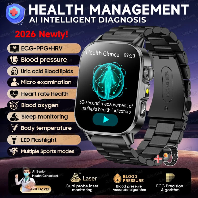2026 New Micro Physical Examination Health Smartwatch Blood Pressure Uric Acid Blood Lipids Flashlight Care Smartwatch for Women