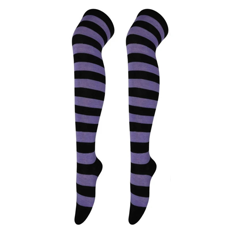 Thigh High Socks Japanese Cosplay Anime Multicolor Striped Printed Over Knee Long Stockings for Women Leg Warmer