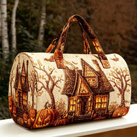 Halloween Quilted Luggage Bag Ghost Castle Weekend Bag Large Capacity Autumn Travel Gym Women's Overnight Short Trip Tote Bag