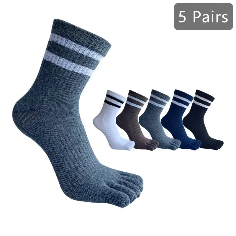 1/5 Pairs Man Five Finger Socks Cotton Striped Solid Simple Sweat-Absorbing Anti-Bacterial Breathable Warm Soft Elastic Toe Sock