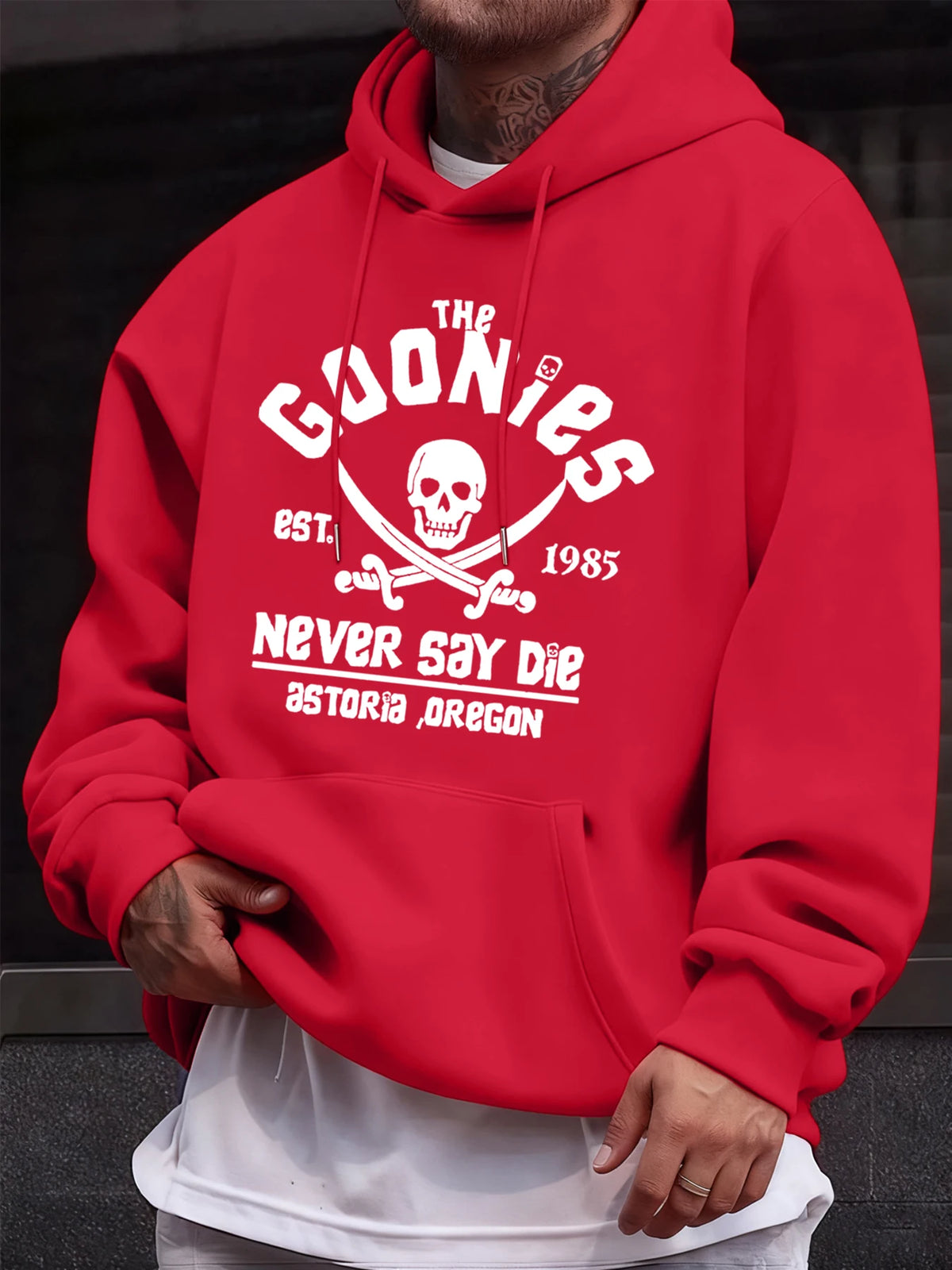 Distressed Goonies Never Say Die Mens Sweatshirt Fashion Casual Hoodies Soft Loose Pullovers Fleece Autumn Unisex Clothing