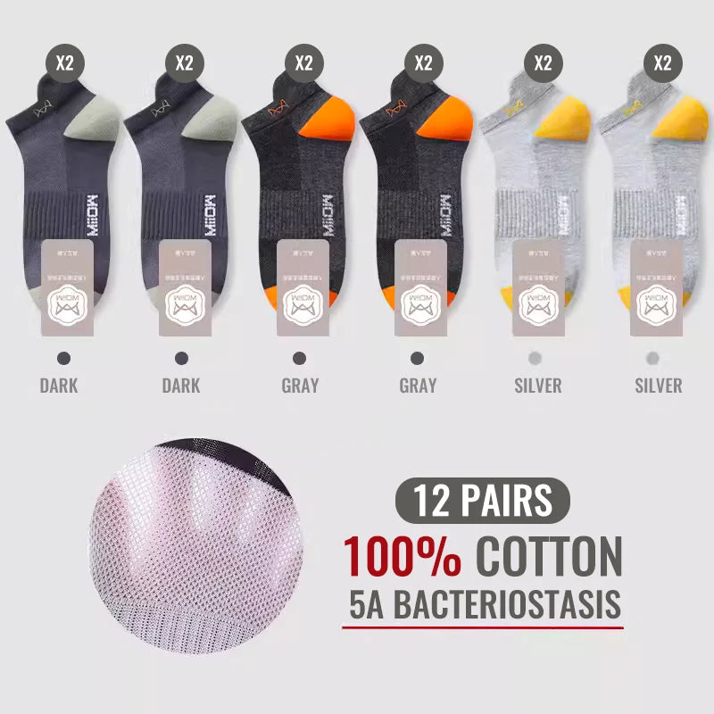 MiiOW 100% Pure Cotton Short Socks Men Ankle Sock Business Dress Ear-lifting Heel Protection Deodorant Antibacterial Sports Sock