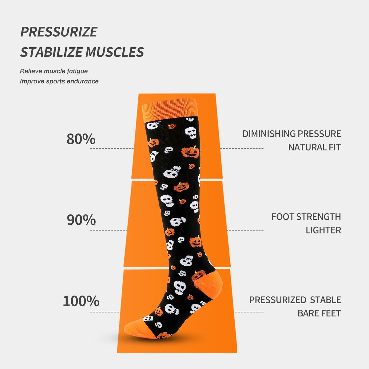 2 Pairs Funny Halloween Unisex Sports Compression Leg Socks Elastic Support Socks for Festival Daily Wear