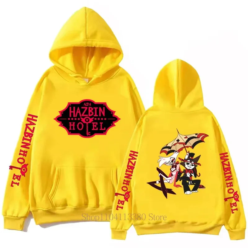 Hazbin Hotel Graphic Print Men Clothing Hoodies Fall Winter Casual Fashion Women Streetwear Y2K Long Sleeve Tops Fleece Pullover