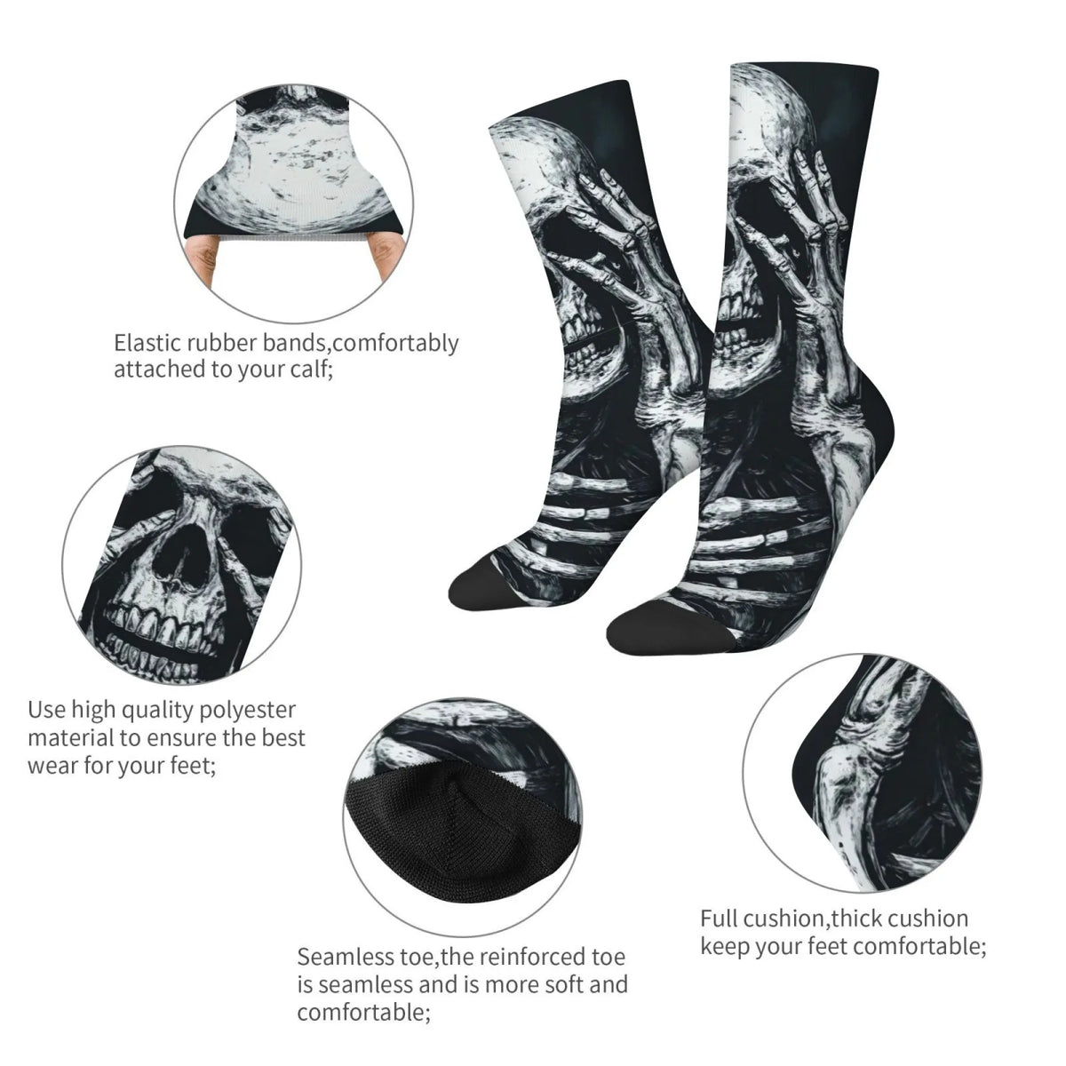 Dark Sketch Style Skull Socks Quick-drying Breathable Non-slip Men's Socks Travel Casual Running Trendy Novel Compression Socks