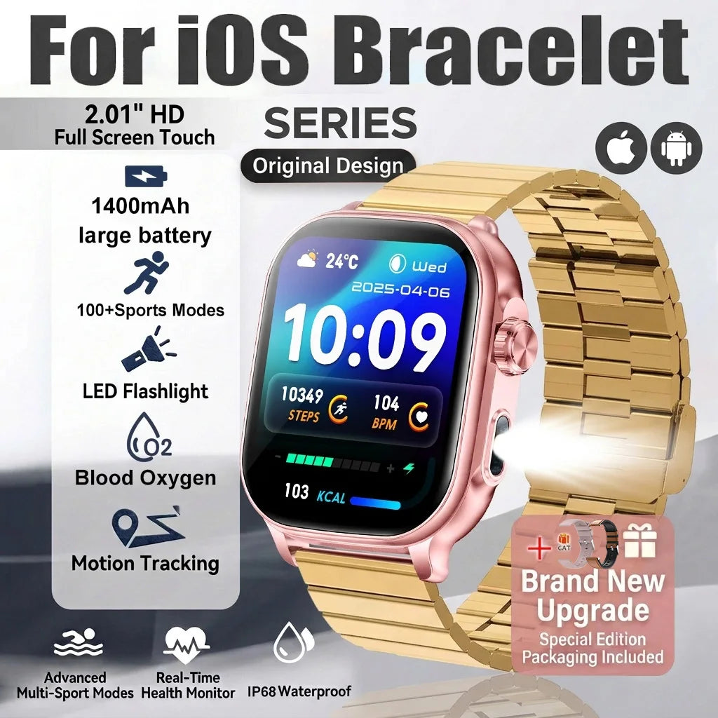 New1400mAh Large Battery Smart Watch 5ATM Waterproof LED Flashlight 100+ Sports Modes Heart Rate Fitness Tracker Men Smart Watch