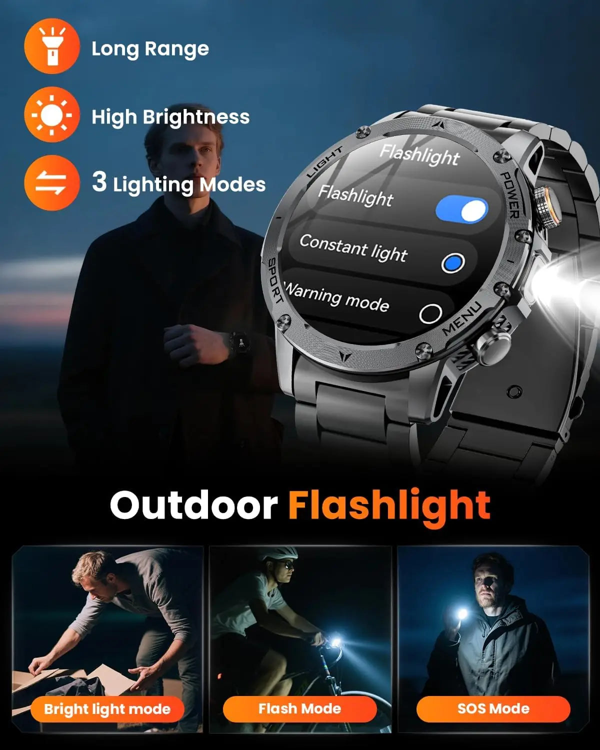 New Outdoor Original Men Sports Smart Watch 1000mAh Big Battery GPS 10ATM Waterproof Bluetooth Call Flashlight Adult Smartwatch
