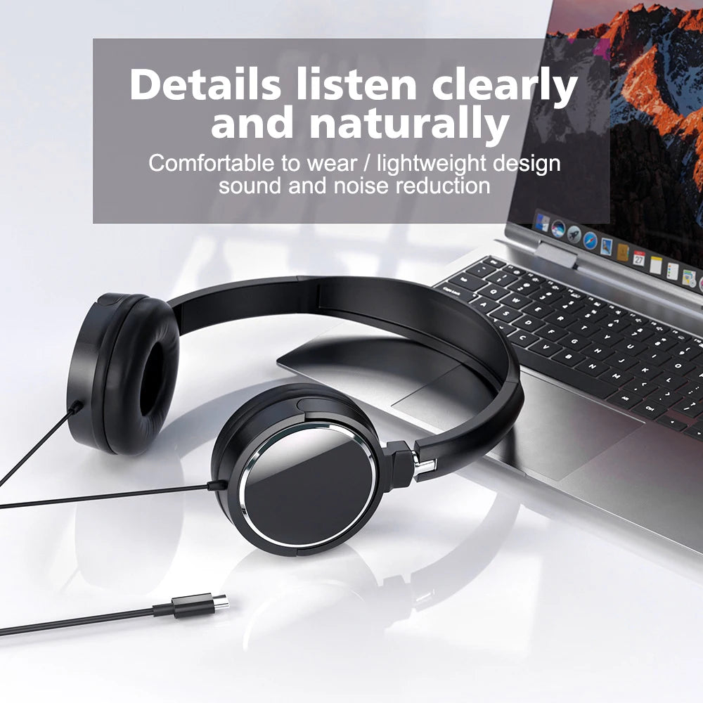 3.5Type-C/MM Wired Headphones Foldable Adjustable Headset Bass Stereo Earphones For Pc Mp3 Mobile Headphones With Noise Cancel