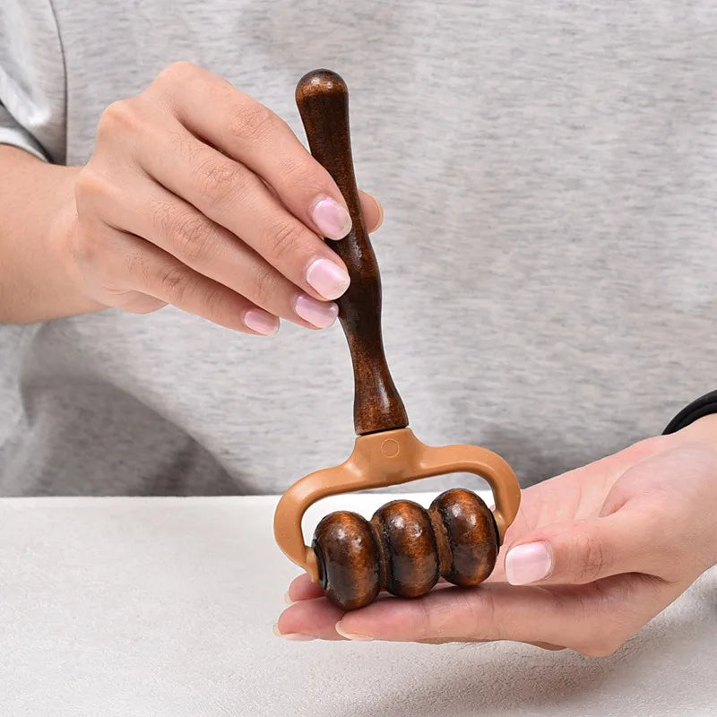 Wooden Massage Roller | Handheld Muscle Relief for Neck, Shoulders, Head | Promotes Circulation | Home & Office Use