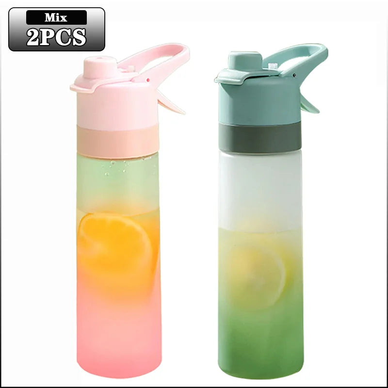 1-4PCS Large Capacity Spray Water Bottle with Straw Gradient Frosted Portable Outdoor Sports Travel Mist Sprayer Reusable Cup