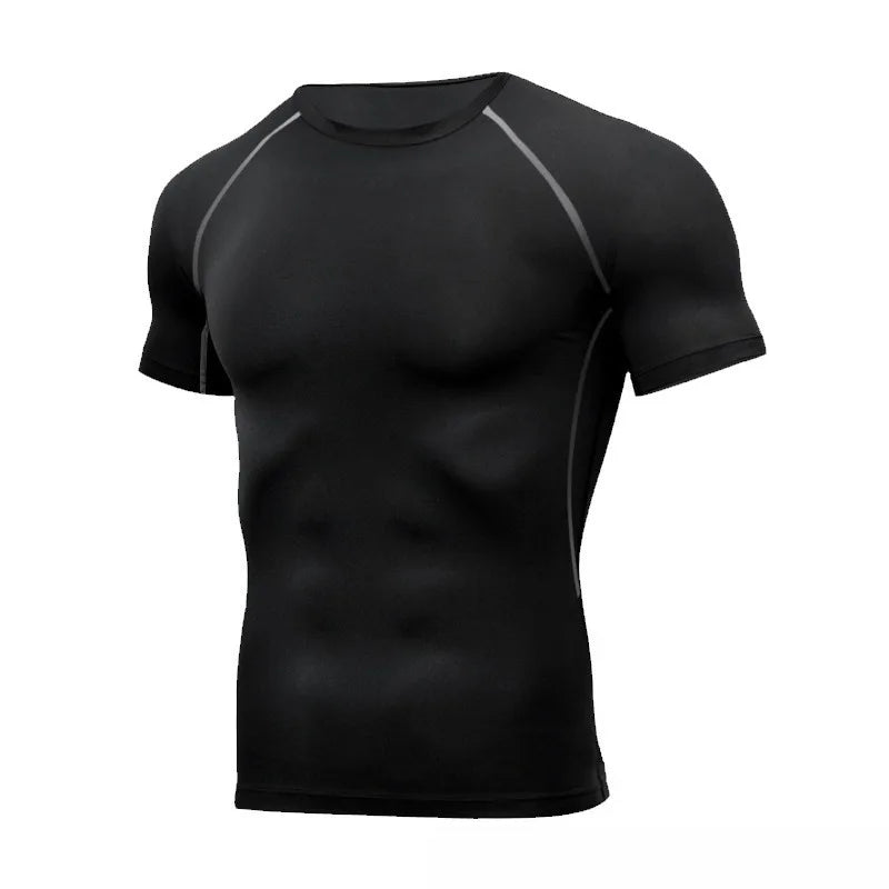 Men's Quick Dry Short Sleeve Fitness T-Shirt Outdoor Sports Running Yoga Tight Fitting Stretch Training Pro Clothing