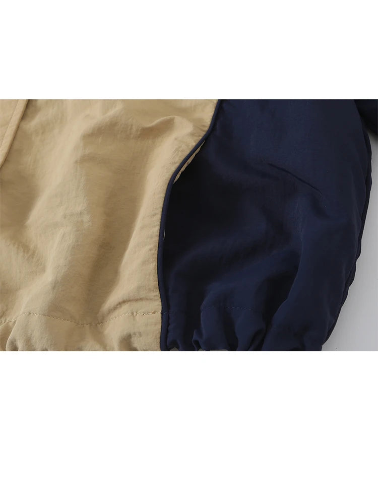 HH Casual Women's Patchwork Nylon Tracksuit Spring Autumn High Neck Drawstring Waist Loose Jacket+Side-striped Trousers